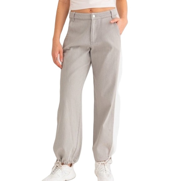 Le Lis Julia Gray Contrast Wide Leg Pants Jogger Style Sz Small - Picture 1 of 12